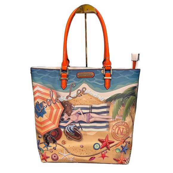 Nicole Lee Handbags - NICOLE LEE NL Tote Bag Womens Vacation in Hawaii Beach Patent Leather Orange USA